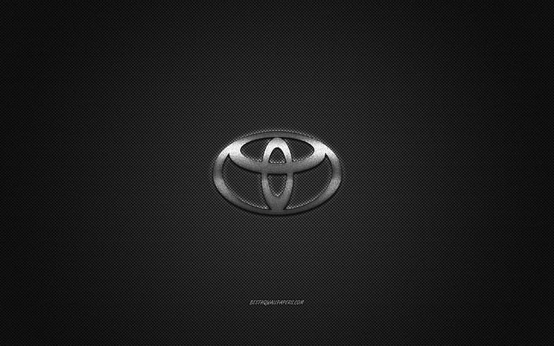 Toyota logo, silver logo, gray carbon fiber background, Toyota metal emblem, Toyota, cars brands, creative art, HD wallpaper
