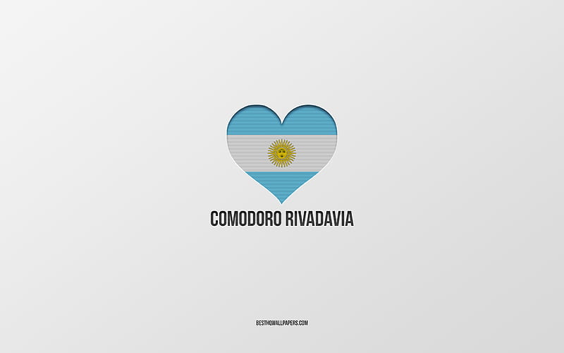 I Love Comodoro Rivadavia, Argentina cities, gray background, Argentina flag heart, Comodoro Rivadavia, favorite cities, Love Comodoro Rivadavia, Argentina, HD wallpaper