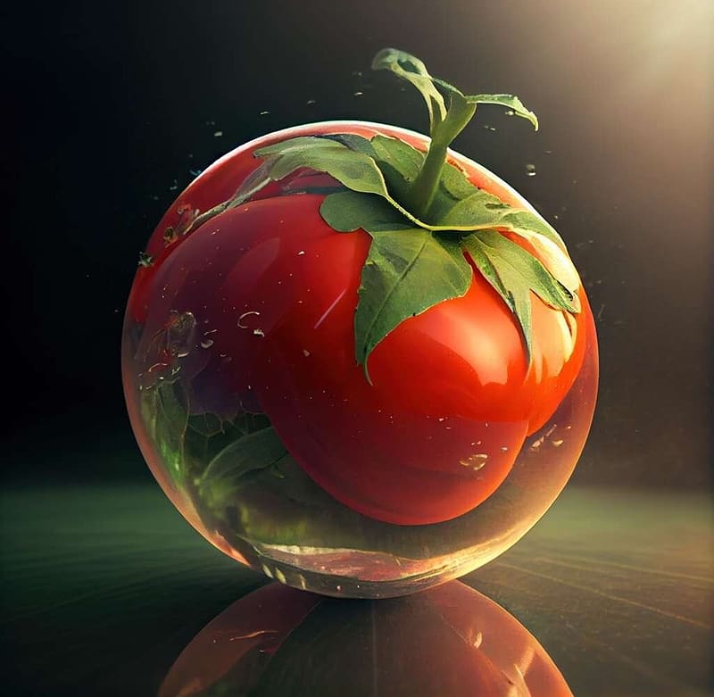 Crystal tomato, fantasy, crystal, krustibel, red, tomato, fruit, glass, fantast, art, HD wallpaper
