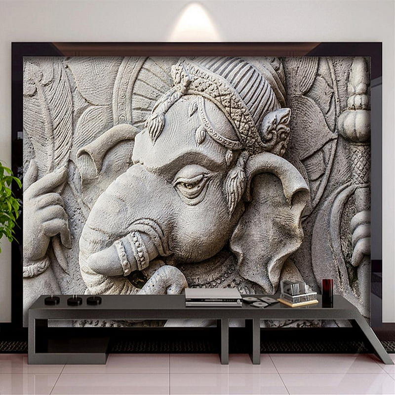 8d Indian God Elephant Zen Buddha Large Mural Health Museum