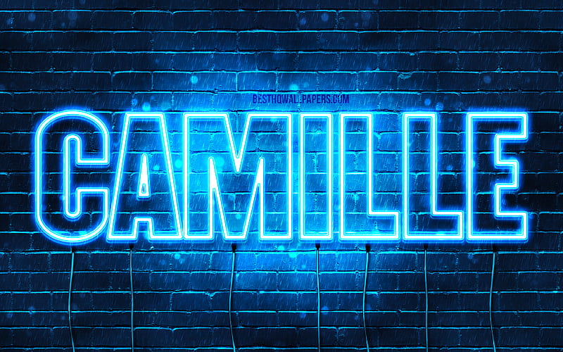 Camille with names, Camille name, blue neon lights, Happy Birtay Camille, popular french male names, with Camille name, HD wallpaper