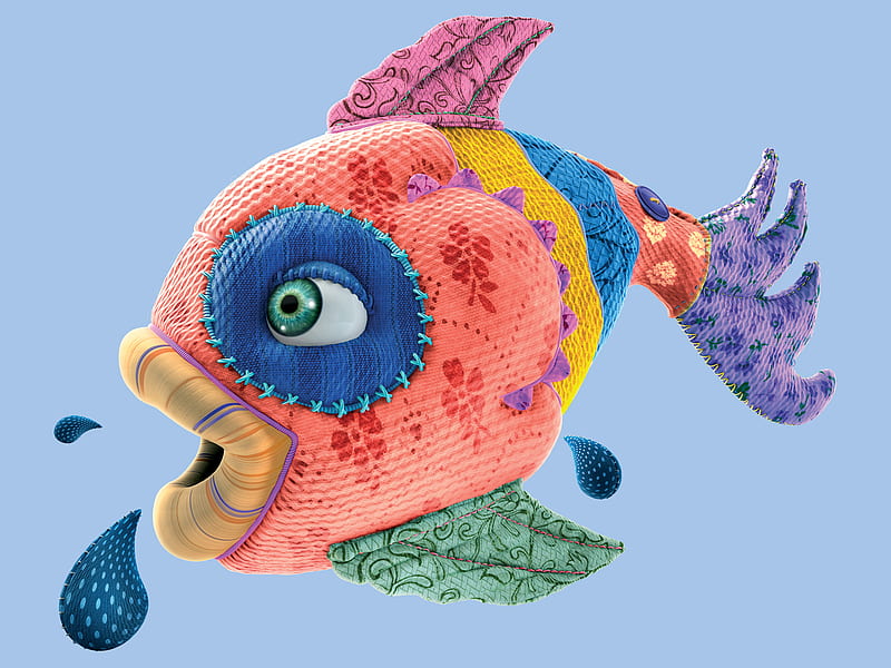 Colourful Fish, colorful, aquatic animal, 3d, fish, eye, HD wallpaper