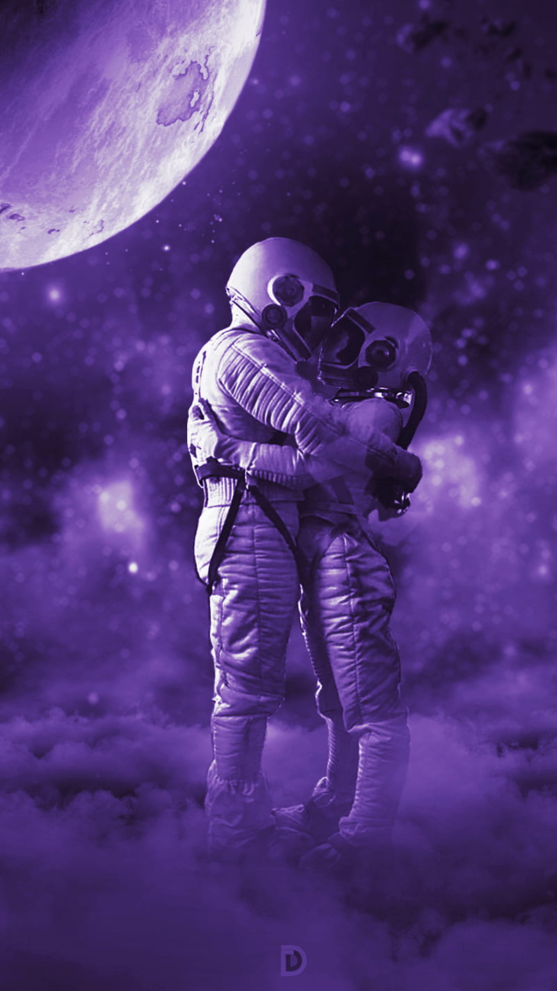 Course I Love You, asteroid, astronaut, effect, phtoshopped, purple, romance, space, HD phone wallpaper