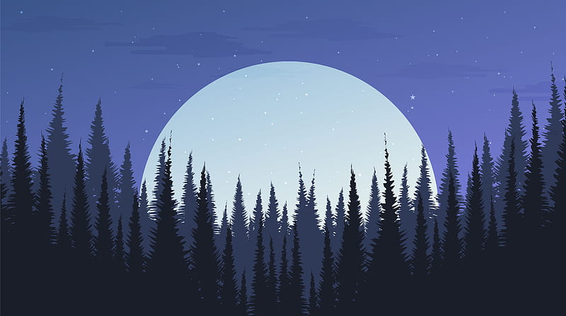 Beautiful Night Pine Forest with the moon, landscape background, evening concept design 2254941 Vector Art at Vecteezy, HD wallpaper