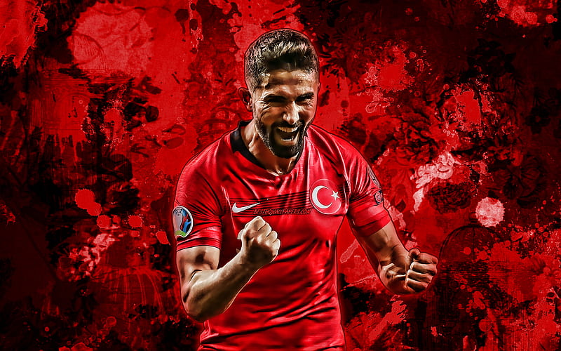 Hasan Ali Kaldirim, red paint splashes, Turkey national football team, football stars, grunge art, soccer, Kaldirim, Turkish National Team, creative, HD wallpaper