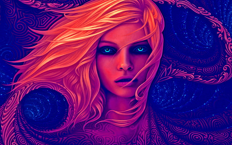 art, fantasy woman, portrait, blue eyes, HD wallpaper