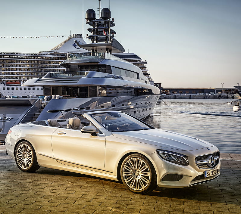 Benz, auto, boat, car, luxury, mb, mercedes, ship, yacht, HD wallpaper
