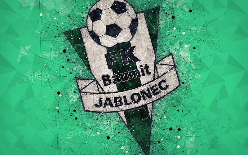 FK Jablonec geometric art, logo, Czech football club, green background, emblem, Czech First League, Jablonec nad Nisou, Czech Republic, football, creative art, HD wallpaper
