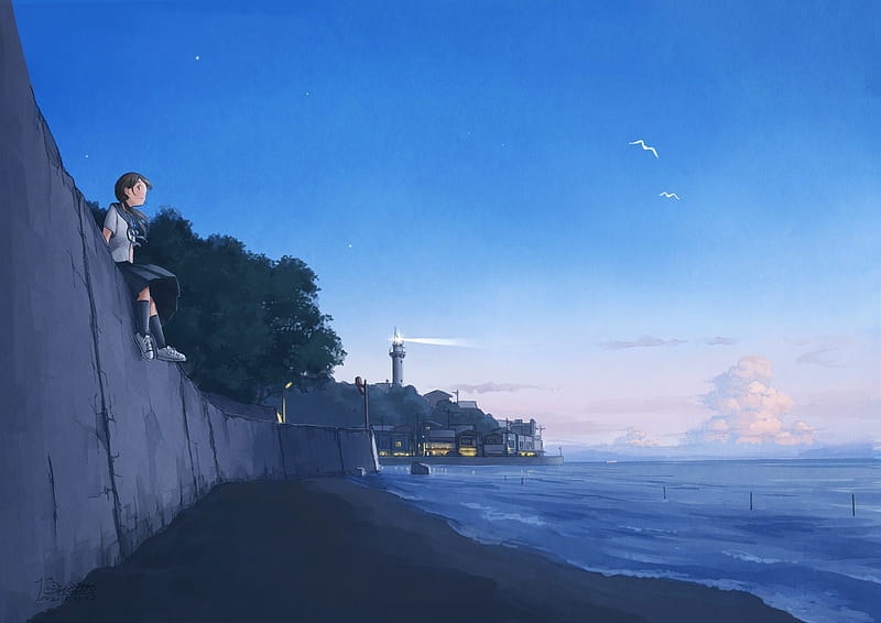 Premium Photo | Anime style illustration of a lighthouse on a rocky island  generative ai