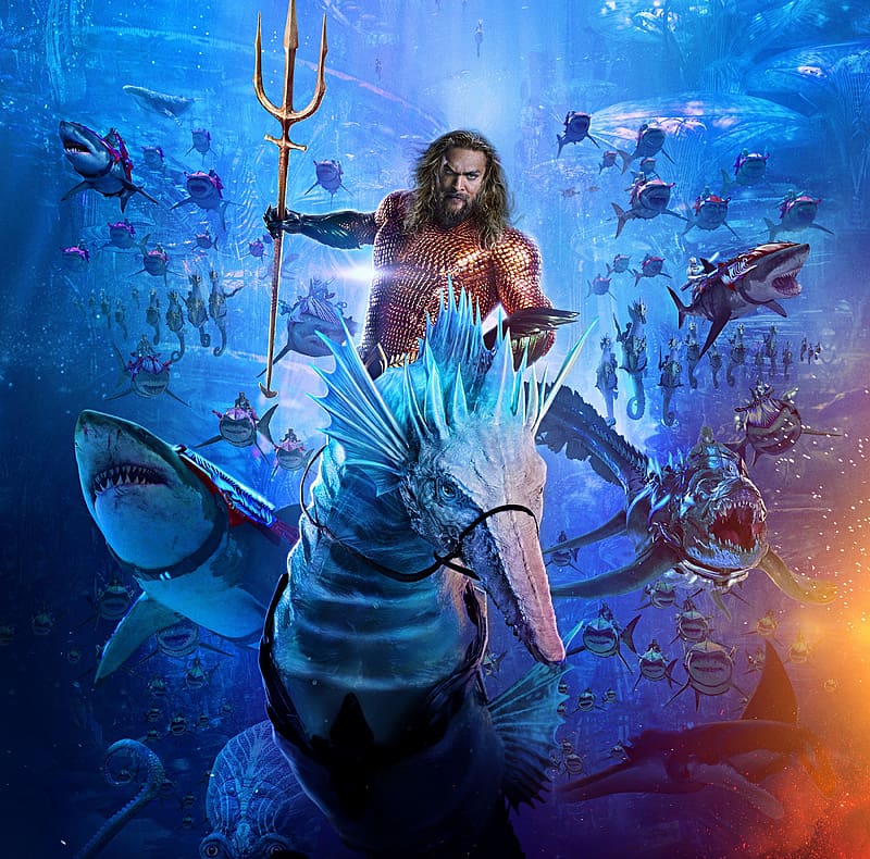 Aquaman and the Lost Kingdom 2023, poster, jason momoa, water, blue, afis, man, aquaman and the lost kingdom, fantasy, movie, seahorse, comics, actor, HD wallpaper