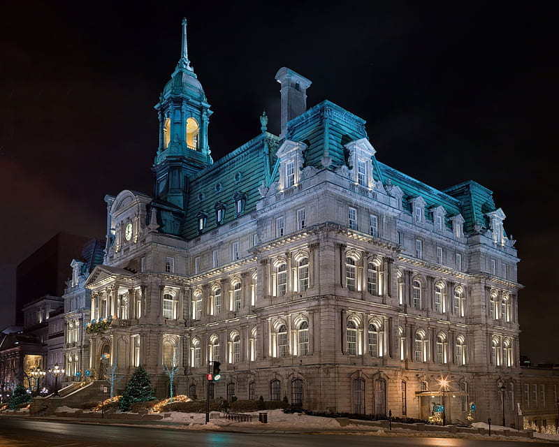 Beautifully Spooky City Hall, hall, montreal, bonito, historic, creepy, city, spooky, classic, night, HD wallpaper