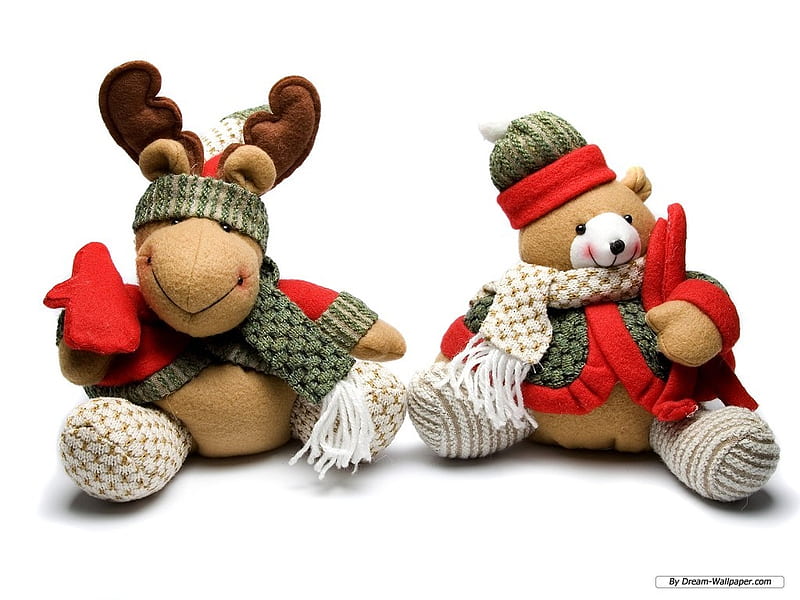 READY FOR WINTER, cute, moose, holiday, bear, winter, HD wallpaper