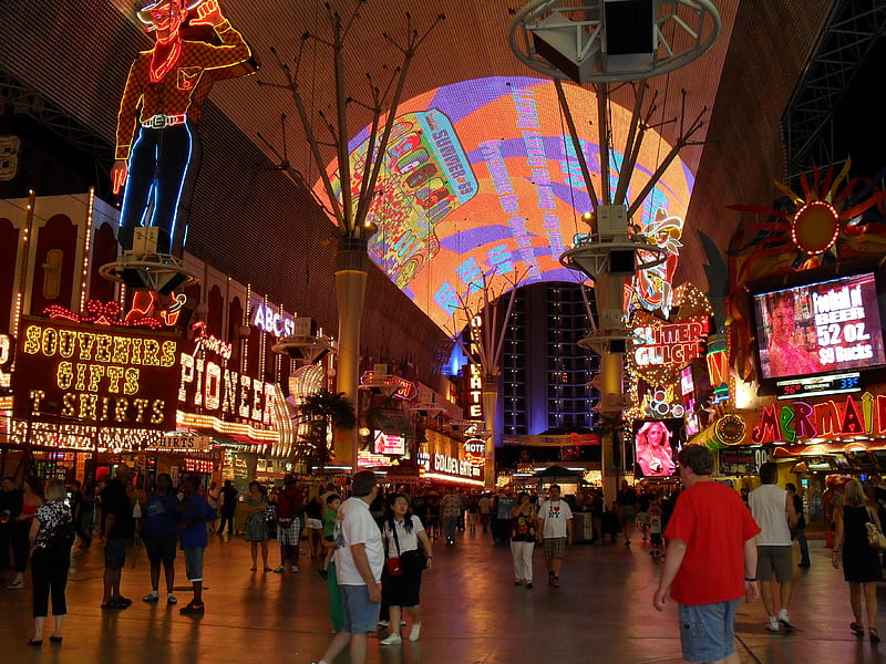 Las Vegas, overhead show, walkway, nightime, HD wallpaper