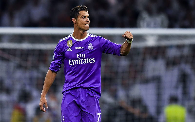 Cristiano Ronaldo Real Madrid, La Liga, violet uniform, Spain, CR7, football, Galacticos, HD wallpaper