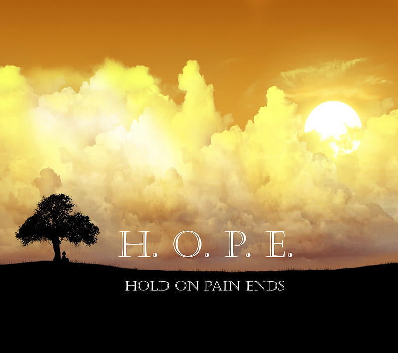 Hope, alone, clouds, quote, saying, scenery, sky, tree, HD wallpaper