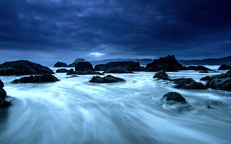 Before the storm at Lands End, California, usa, coast, sea, rocks, dark, sky, HD wallpaper