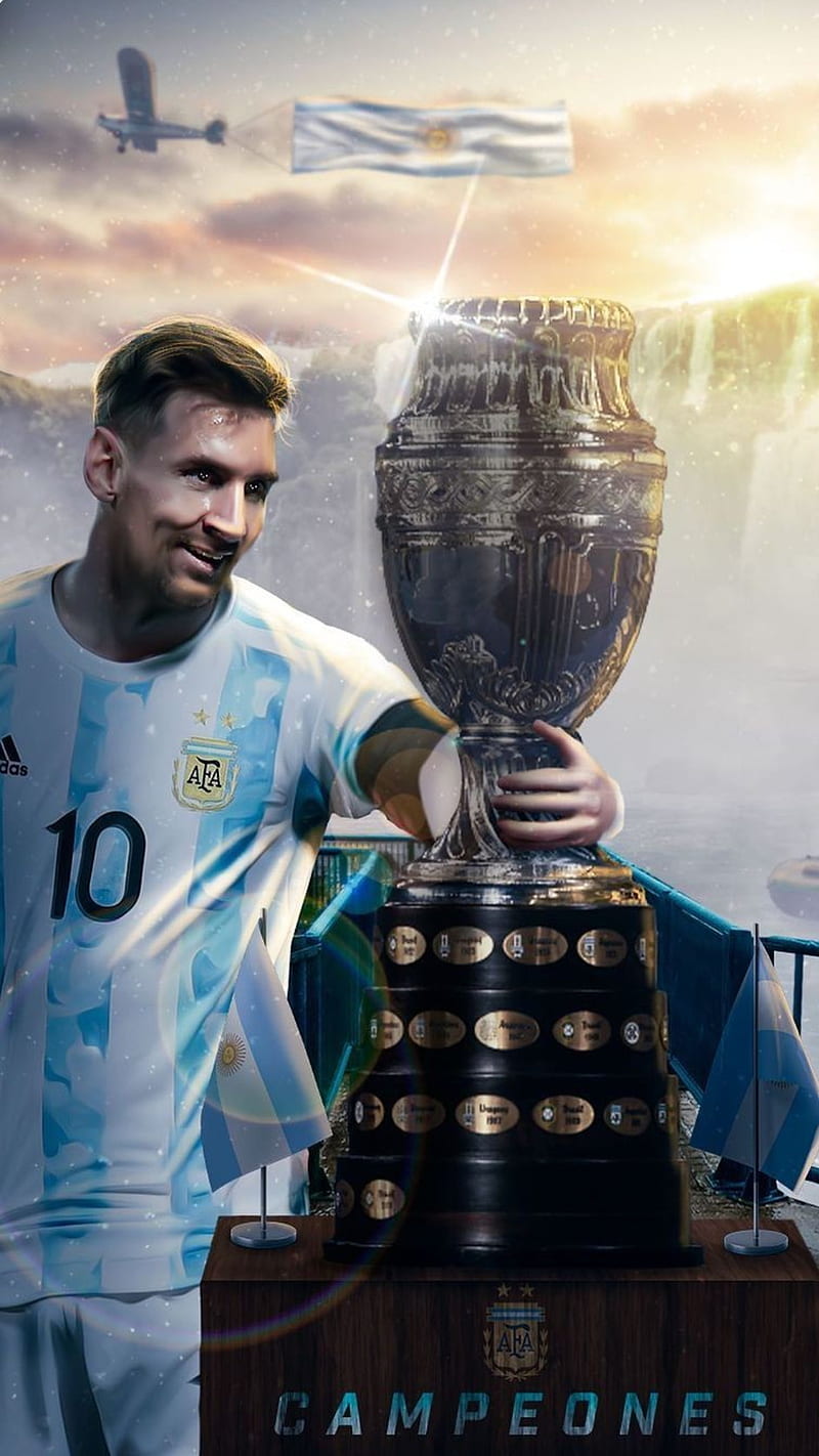 Champions, sports uniform, soccer, flag, airplane, happy, argentine, copa america, football, messi, cup, HD phone wallpaper