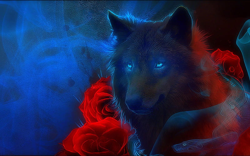~Wolf & Red Roses~, lovely, love four seasons, creative pre-made, roses ...