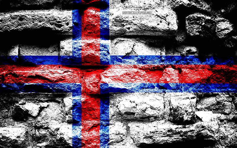 Faroe Islands flag, grunge brick texture, Flag of Faroe Islands, flag on brick wall, Faroe Islands, Europe, flags of european countries, HD wallpaper