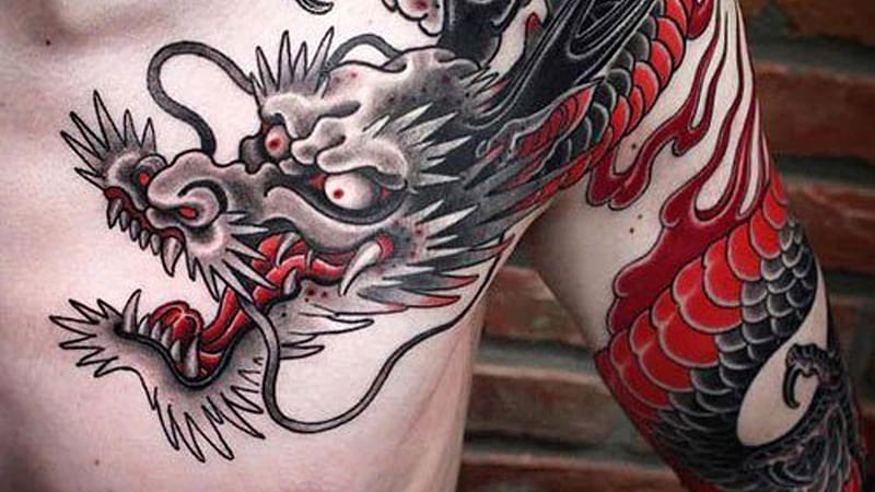 Red Black Funny Dragon Tattoo On Chest Tattoos For Men, HD wallpaper |  Peakpx