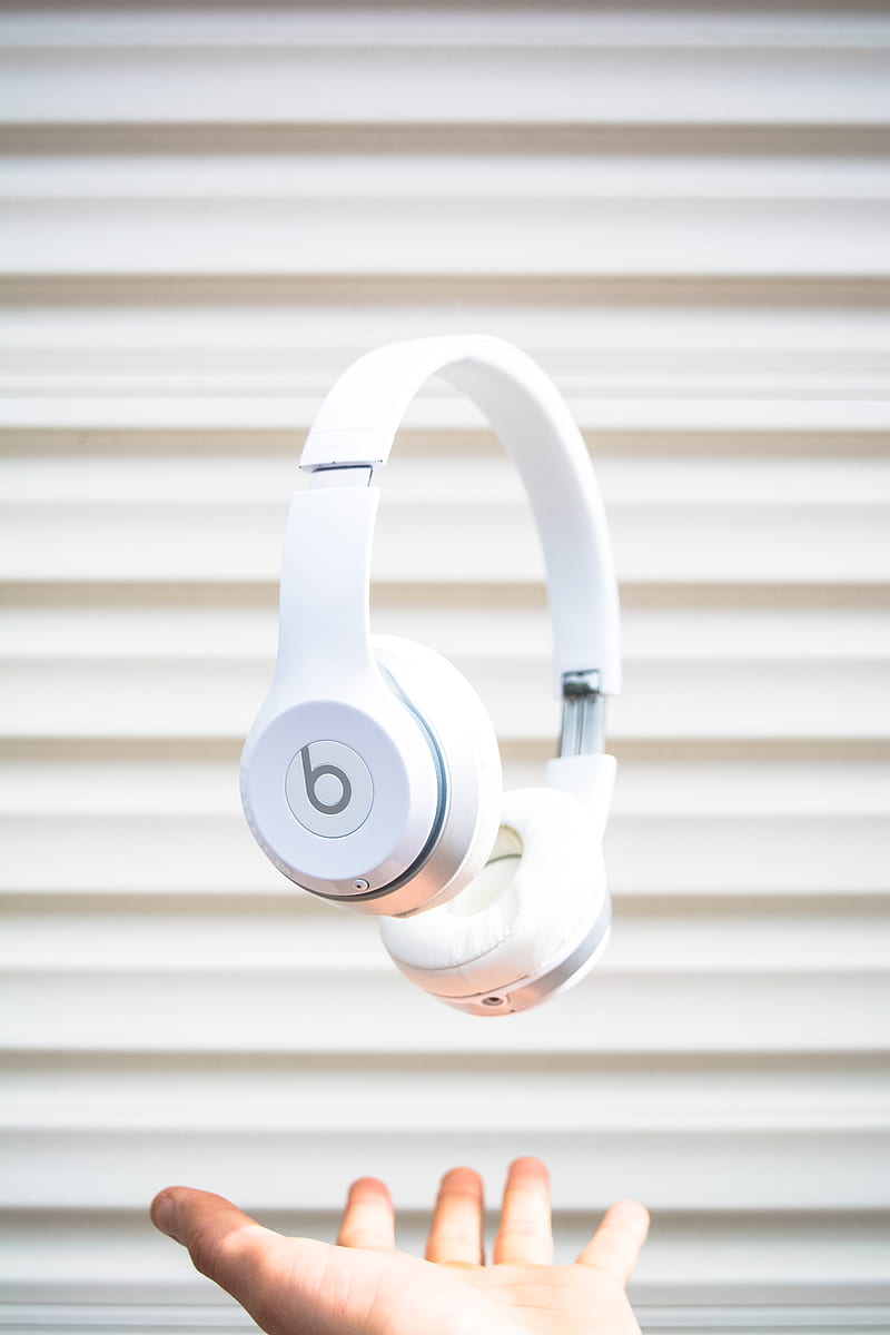 white Beats by Dr. Dre headphones on mid air, HD phone wallpaper