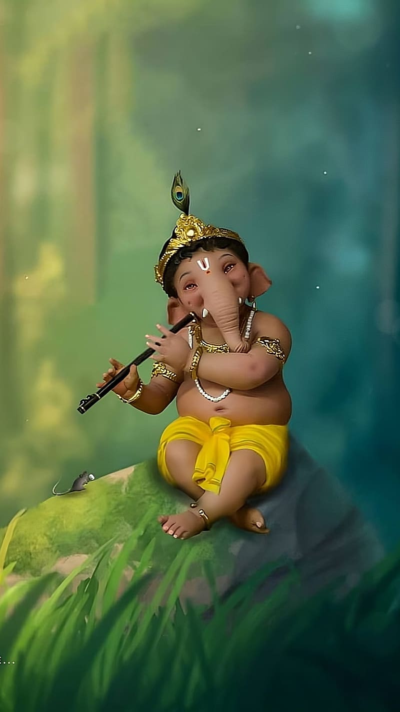 New ganpati, ganesh with flute, lord, god, HD phone wallpaper | Peakpx