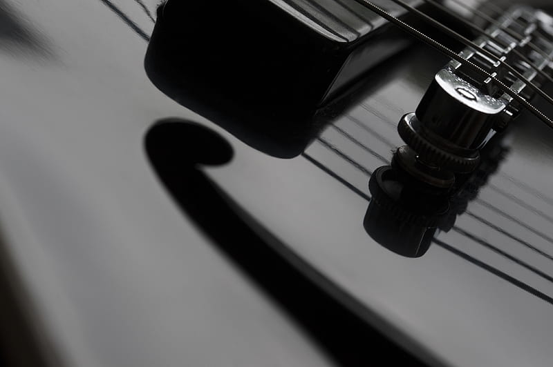 guitar, strings, music, macro, black and white, HD wallpaper