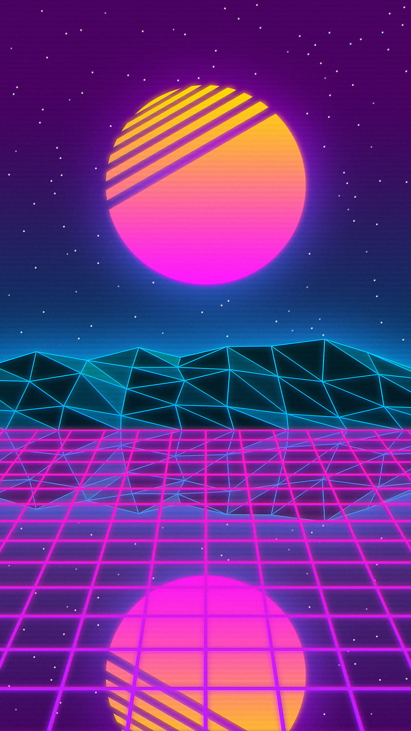 Vaporwave, 70s, abstract, colorful, higgsas, minimalist, mountain, old school, outrun, purple, retro, simple, sun, synthwave, triangles, HD phone wallpaper