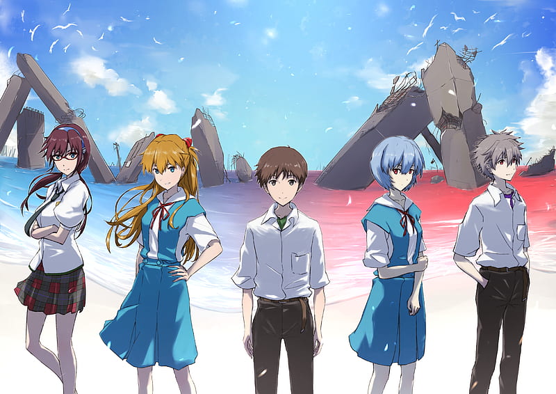 Evangelion, Neon Genesis Evangelion, Shinji Ikari , Asuka Langley Sohryu , Rei Ayanami , Kaworu Nagisa , Mari Makinami Illustrious, HD wallpaper
