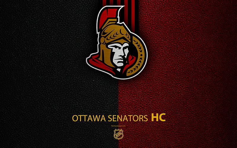 Ottawa Senators, HC Canadian hockey team, NHL, leather texture, logo, emblem, National Hockey League, Ottawa, Ontario, Canada, USA, hockey, Eastern Conference, Atlantic Division, HD wallpaper