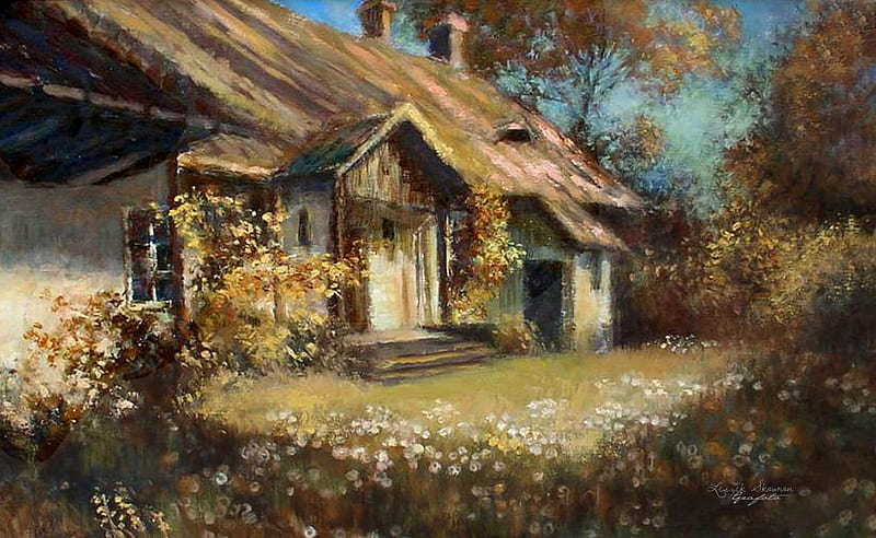 Country house, Color, Chata, Paint, Grass, Depositary Receipts, Painting, HD wallpaper