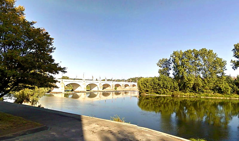 Loire River, water, france, bridge, river, reflection, trees, HD wallpaper