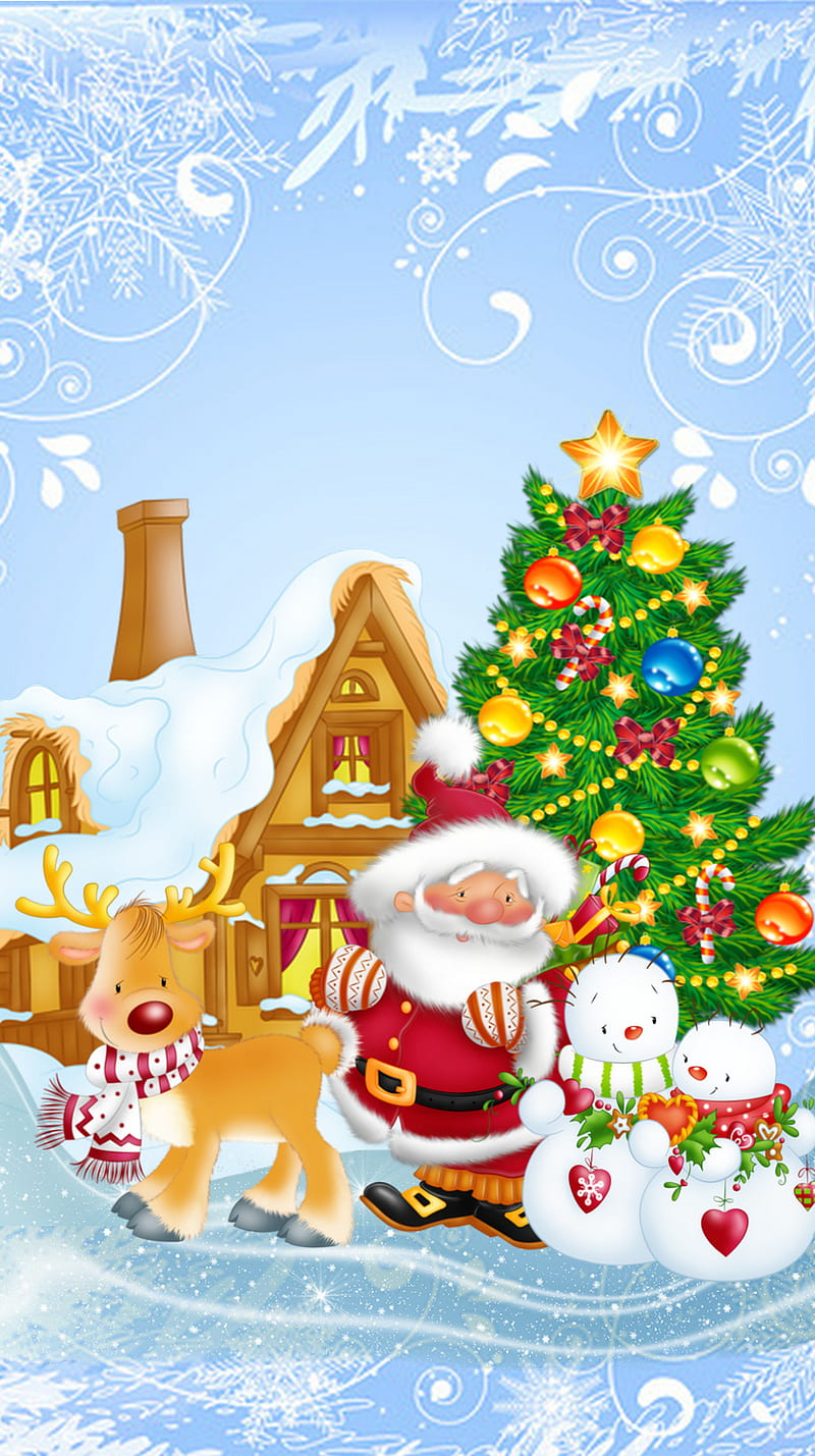 Christmas, santa clause, snowman, xmas, HD phone wallpaper