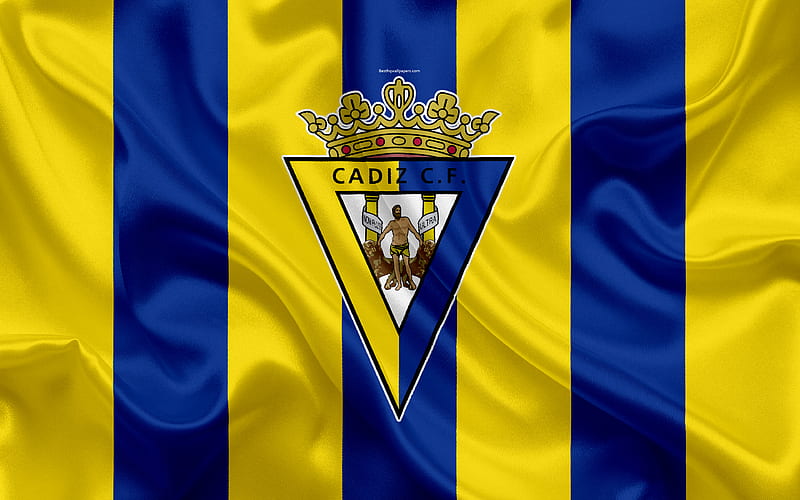 Cadiz CF silk texture, Spanish football club, logo, emblem, yellow-blue flag, Segunda, Division B, LaLiga2, Andalusia, Spain, football, HD wallpaper