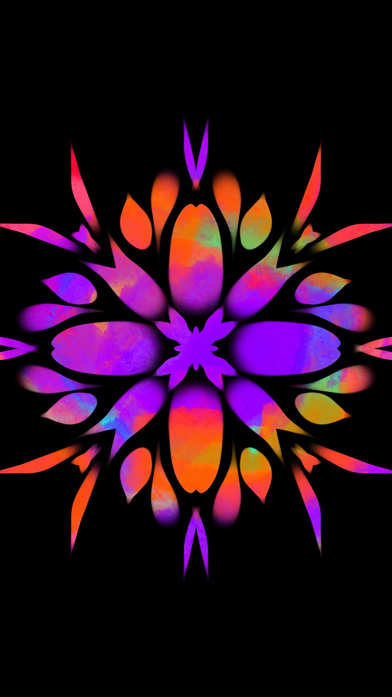 Mandala flower, Abstract, Love, black, bloom, color, colorful, ornament, ornate, petal, rainbow, HD phone wallpaper