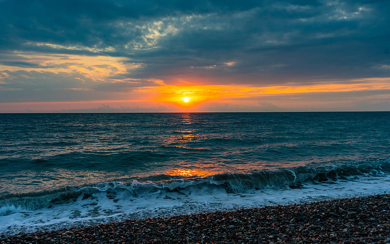 Black Sea, coast, sunset, evening, Batumi, Georgia, sea, HD wallpaper