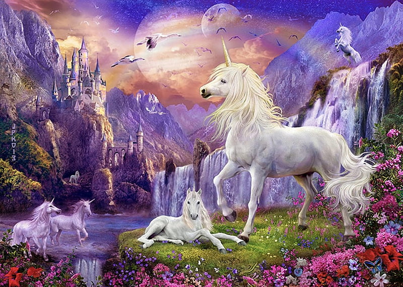 Fantasy Land, fantasy, unicorn, nature, horse, animals, HD wallpaper