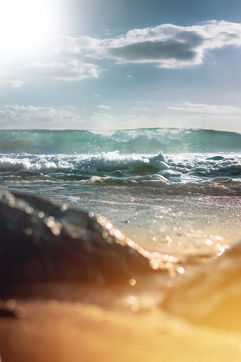 waves breaking in beach at dusk, HD phone wallpaper