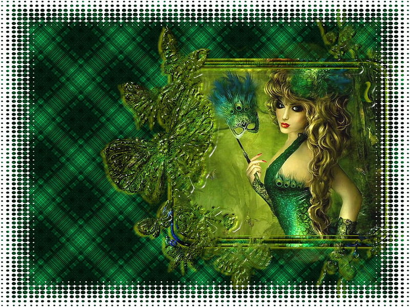 Wee Bonnie Lass, irish, plaid, green, girl, lass, mask, HD wallpaper
