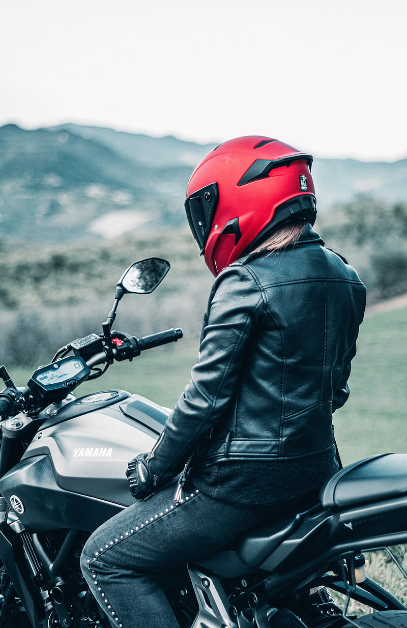 yamaha, motorcycle, bike, black, motorcyclist, helmet, HD phone wallpaper