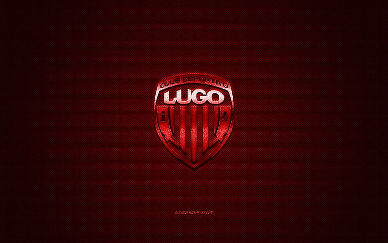 CD Lugo, Spanish football club, La Liga 2, red logo, red carbon fiber background, football, Lugo, Spain, CD Lugo logo, HD wallpaper