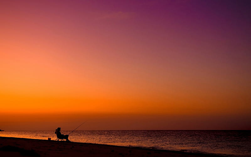 Sunset, amazing, man, fishing, HD wallpaper