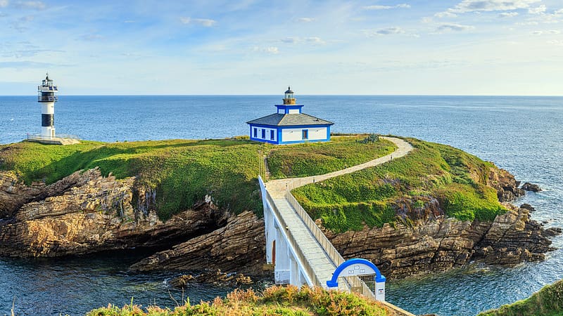 Blue Coast Ribadeo lighthouse Galicia Spain Bing, HD wallpaper