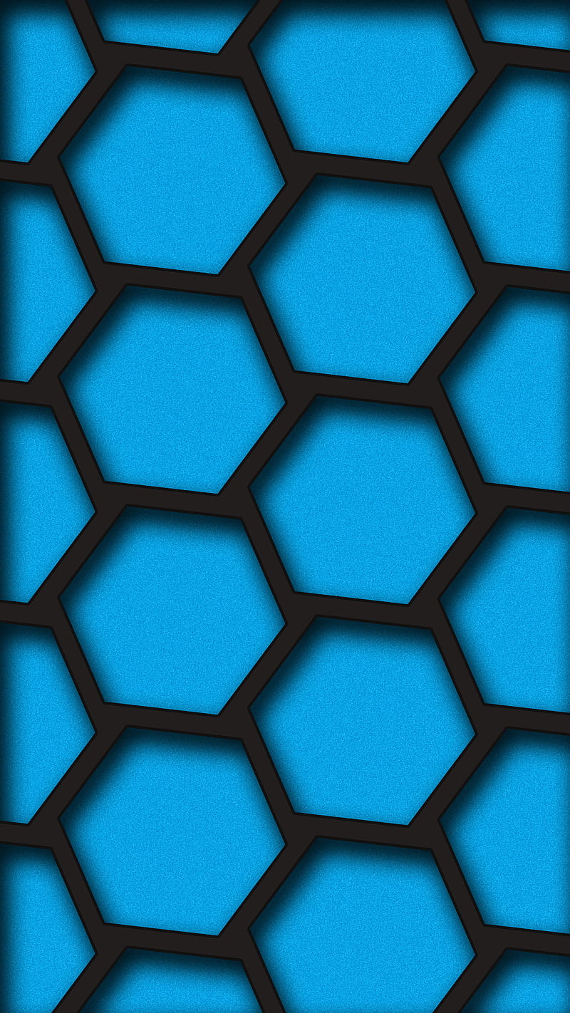 HexaBlue, FMYury, abstract, black, blue, bright, gray, grid, hexagon, noise, pattern, shadows, HD phone wallpaper