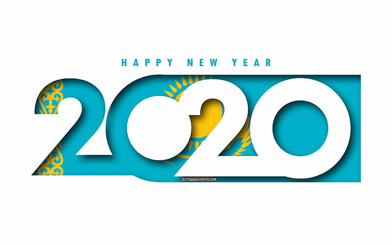 Kazakhstan 2020, Flag of Kazakhstan, white background, Happy New Year Kazakhstan, 3d art, 2020 concepts, Kazakhstan flag, 2020 New Year, 2020 Kazakhstan flag, HD wallpaper