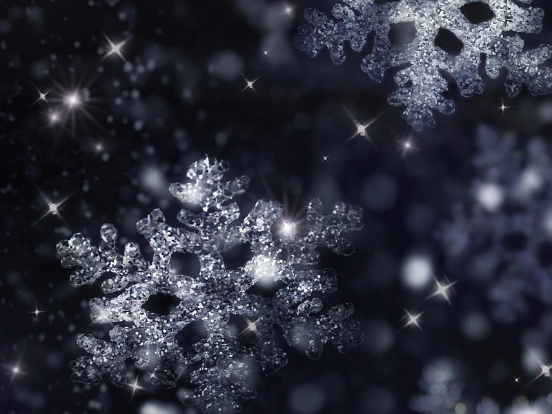 Midnight Crystals, christmas, black, bonito, snowstorm, winter, snowflake, water, dark, snowfall, crystal, night, HD wallpaper