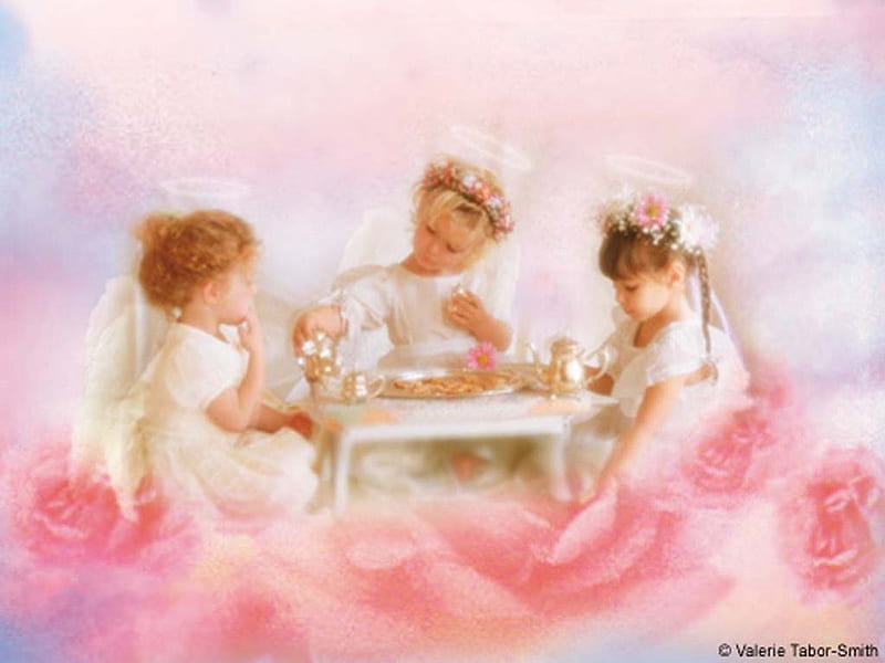 a tea party is taking place, children, cute, adorable, childhood, HD wallpaper