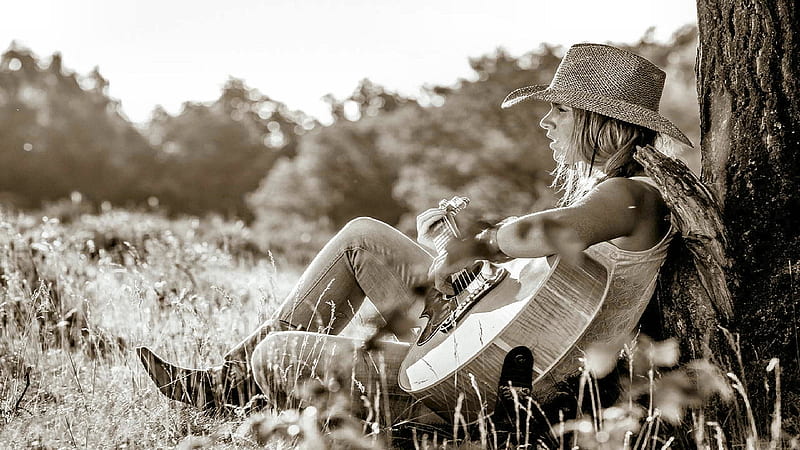 A Quiet Life . ., models, hats, female, cowgirl, ranch, outdoors, guitar, style, western, blondes, HD wallpaper