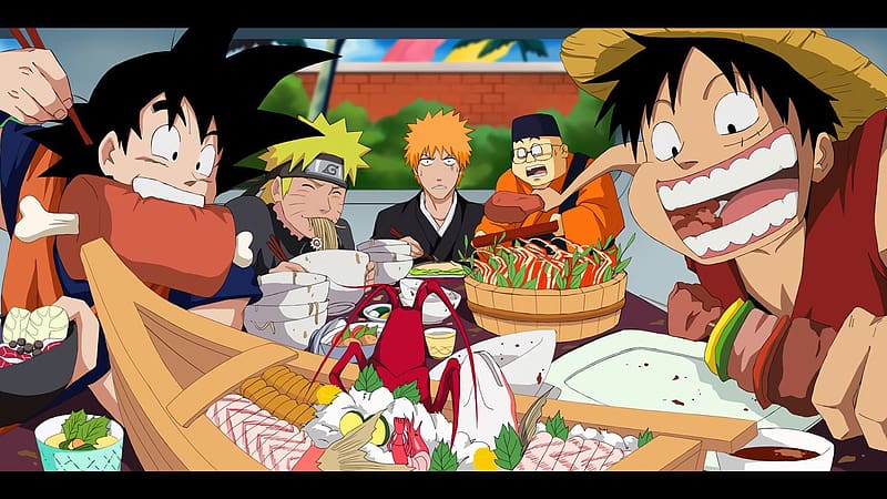 Anime, Bleach, Naruto, Crossover, Dragon Ball Z, Dragon Ball, Ichigo Kurosaki, Goku, One Piece, Naruto Uzumaki, Monkey D Luffy, HD wallpaper