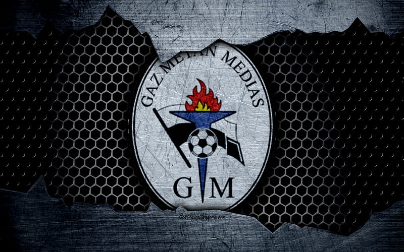 Gaz Metan Medias logo, Liga 1, soccer, football club, Liga I, Romania, grunge, metal texture, Gaz Metan Medias FC, HD wallpaper